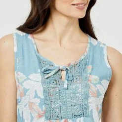 Sash & Rose Woven Broderie Trim Nightie Blue Extra Small