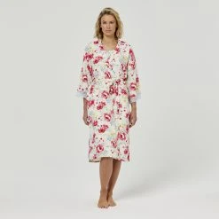 Sash & Rose Woven Kimono Gown Ivory & Rose Extra Small -Savannah Shop 624816 C 1271 04