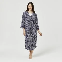 Sash & Rose Jersey Kimono Gown Navy & Ivory -Savannah Shop 624818 C 1411 41