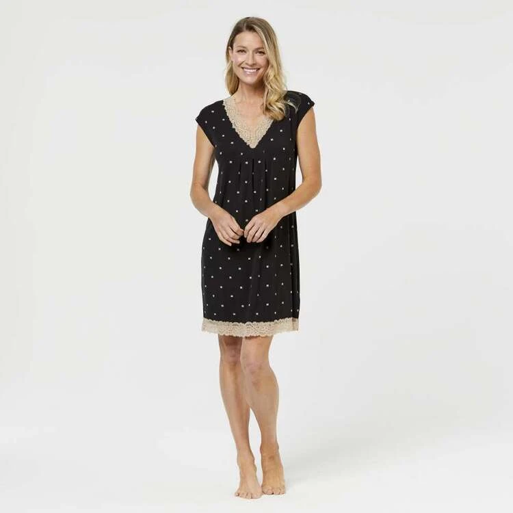 Jane Lamerton Spot Lace Nightie Beige & Black Extra Small 6 Jane Lamerton Spot Lace Nightie Beige & Black Extra Small - Image 4