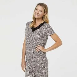 Jane Lamerton Leopard Lace Sleep Tee Camel Small -Savannah Shop 625390 C 0251 24 2