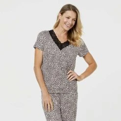 Jane Lamerton Leopard Lace Sleep Tee Camel Small -Savannah Shop 625390 C 0251 24