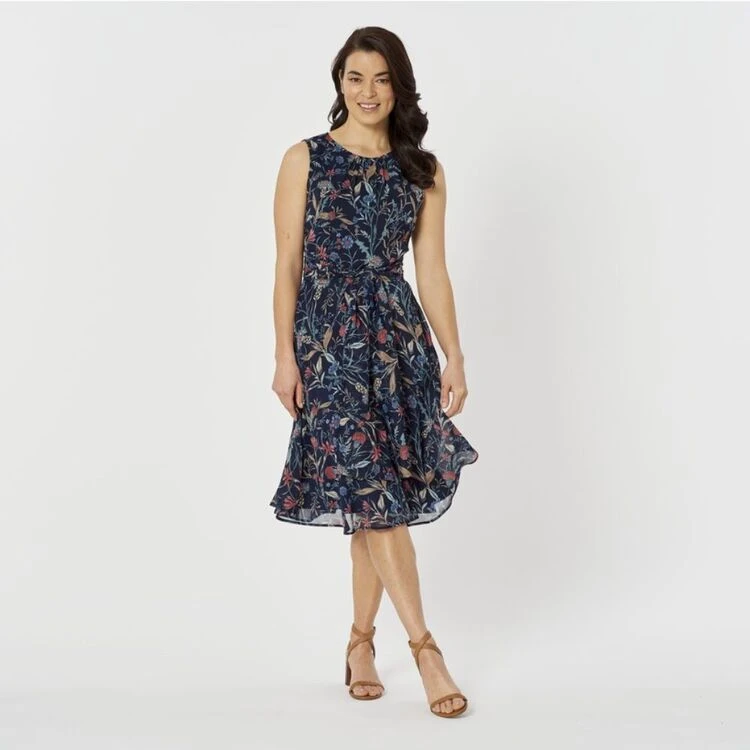 Khoko Smart Flippy Dress Navy & Print 6 Khoko Smart Flippy Dress Navy & Print - Image 4