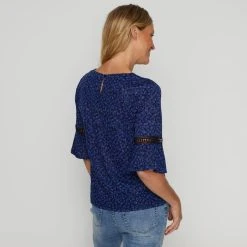 Savannah Square Neck Lace Detail Top Navy