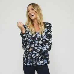 Savannah Vee Neck Cosy Top Floral Print -Savannah Shop 631773 C 0962 37