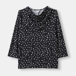 Khoko Smart Cowl 3/4 Sleeve Jersey Top Dark Shadow X Small