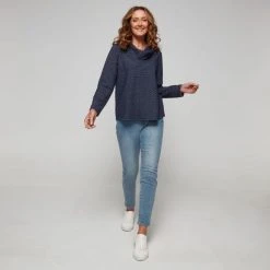Savannah Textured Cowl Neck Top Navy -Savannah Shop 632993 C 0410 00