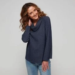 Savannah Textured Cowl Neck Top Navy -Savannah Shop 632993 C 0410 00 3