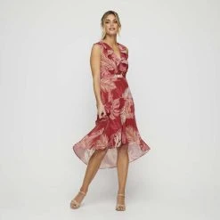 JB Jayson Brunsdon V Neck Ruffle Dress Palmarosa 9 JB Jayson Brunsdon V Neck Ruffle Dress Palmarosa -Savannah Shop 634842 C 0670 73