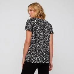 Khoko Smart Gathered Crew Neck Top Black & White -Savannah Shop 634857 C 1007 44 2