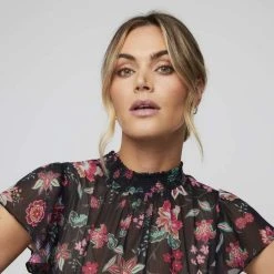 Leona Edmiston Ruby Frill Sleeve Shirred Blouse Chintz