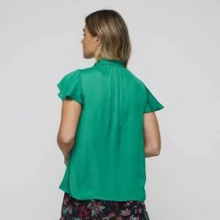 Leona Edmiston Ruby Frill Sleeve Shirred Blouse Bright Green -Savannah Shop 634872 C 0320 00 2