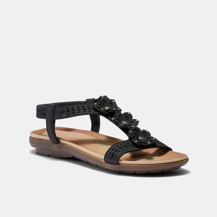 Savannah Women's Pearl Sandal With Flower Detail Black 5 Savannah Women's Pearl Sandal With Flower Detail Black - Image 3
