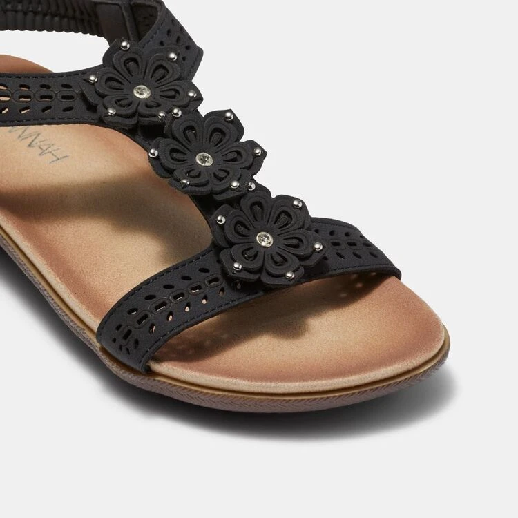 Savannah Women's Pearl Sandal With Flower Detail Black 3 Savannah Women's Pearl Sandal With Flower Detail Black