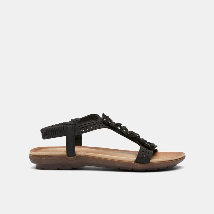 Savannah Women's Pearl Sandal With Flower Detail Black 6 Savannah Women's Pearl Sandal With Flower Detail Black - Image 4