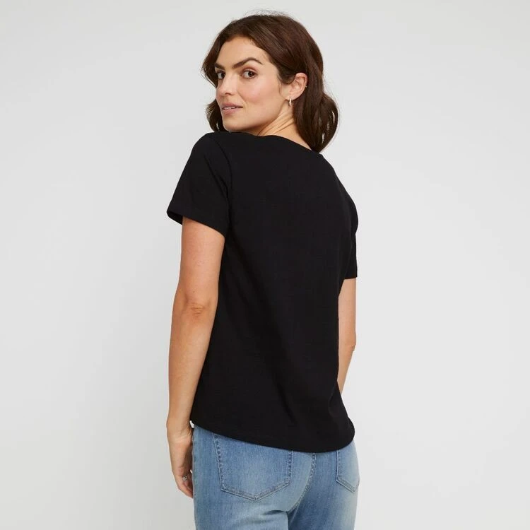 Khoko Basics Vee Neck Cotton Printed Tee Black 6 Khoko Basics Vee Neck Cotton Printed Tee Black - Image 4