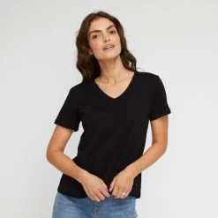 Khoko Basics Vee Neck Cotton Printed Tee Black 11 Khoko Basics Vee Neck Cotton Printed Tee Black -Savannah Shop 639772 C 0001 00
