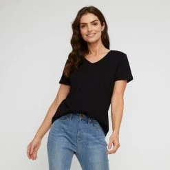 Khoko Basics Vee Neck Cotton Printed Tee Black 8 Khoko Basics Vee Neck Cotton Printed Tee Black -Savannah Shop 639772 C 0001 00 4