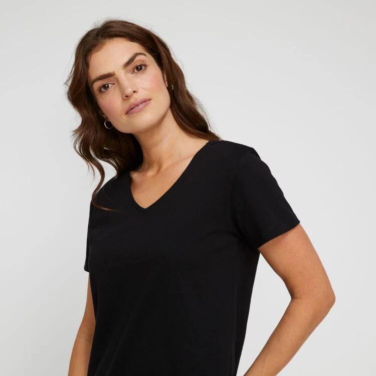 Khoko Basics Vee Neck Cotton Printed Tee Black 3 Khoko Basics Vee Neck Cotton Printed Tee Black