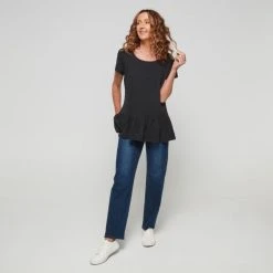 Khoko Collection Cotton Slub Tiered Hem Tee Black -Savannah Shop 639778 C 0001 00 3