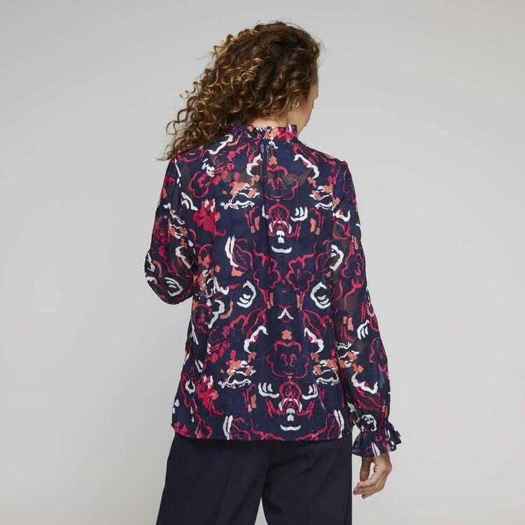 Jane Lamerton Ruffle Tie Neck Burnout Blouse Abstract Print Multicoloured Print 7 Jane Lamerton Ruffle Tie Neck Burnout Blouse Abstract Print Multicoloured Print - Image 5