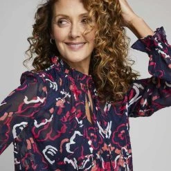 Jane Lamerton Ruffle Tie Neck Burnout Blouse Abstract Print Multicoloured Print 13 Jane Lamerton Ruffle Tie Neck Burnout Blouse Abstract Print Multicoloured Print -Savannah Shop 640555 C 0964 40