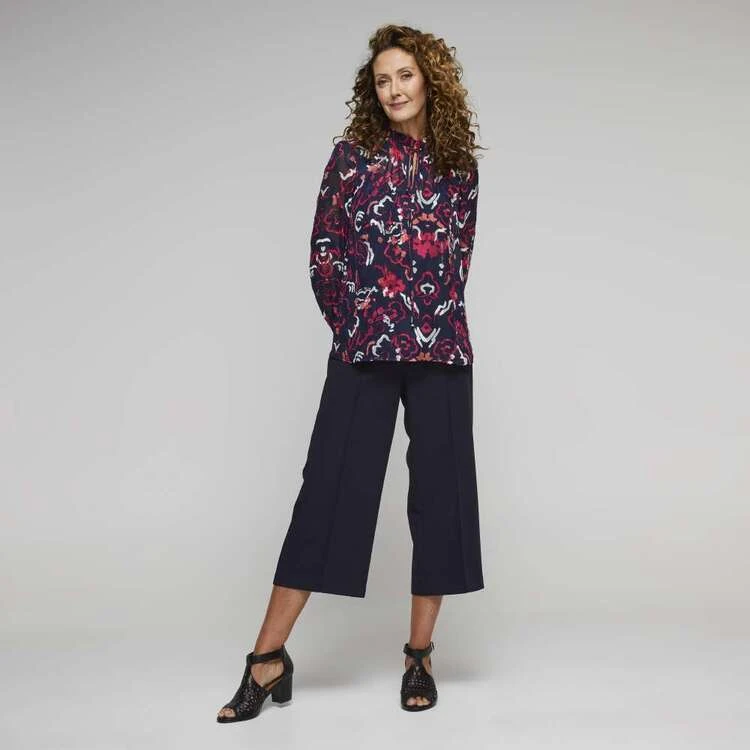 Jane Lamerton Ruffle Tie Neck Burnout Blouse Abstract Print Multicoloured Print 4 Jane Lamerton Ruffle Tie Neck Burnout Blouse Abstract Print Multicoloured Print - Image 2