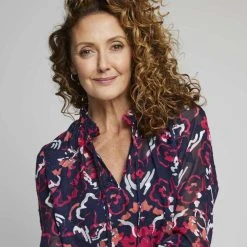 Jane Lamerton Ruffle Tie Neck Burnout Blouse Abstract Print Multicoloured Print