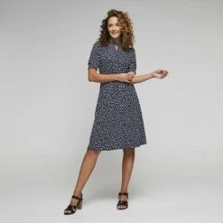 Jane Lamerton Tie Detail Jersey Dress Print & Pebble -Savannah Shop 640559 C 0965 71