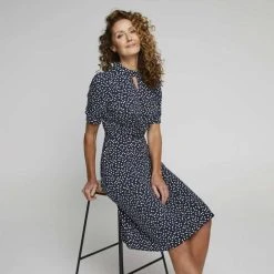 Jane Lamerton Tie Detail Jersey Dress Print & Pebble -Savannah Shop 640559 C 0965 71 3