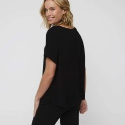 Khoko Smart Extended Sleeve Split Neck Top Black 10 Khoko Smart Extended Sleeve Split Neck Top Black -Savannah Shop 641088 C 0001 00 2