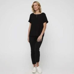 Khoko Smart Extended Sleeve Split Neck Top Black 8 Khoko Smart Extended Sleeve Split Neck Top Black -Savannah Shop 641088 C 0001 00 4
