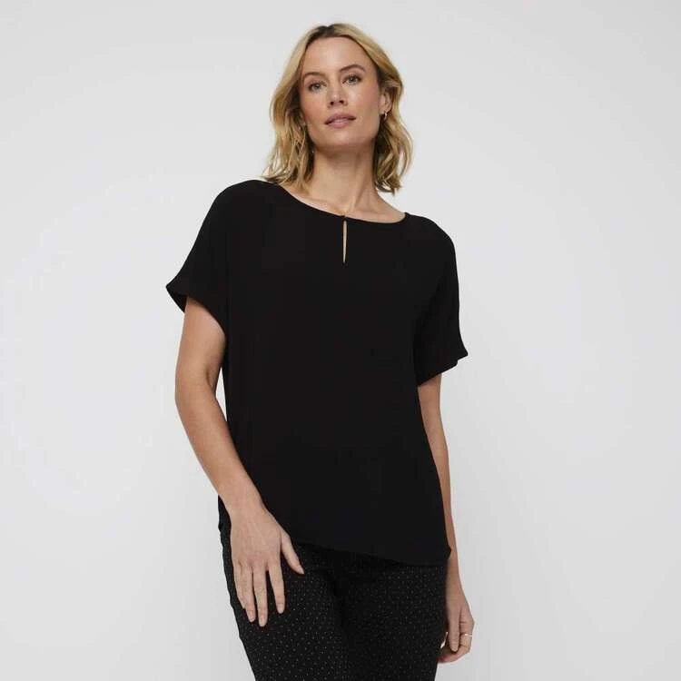 Khoko Smart Extended Sleeve Split Neck Top Black 7 Khoko Smart Extended Sleeve Split Neck Top Black - Image 5