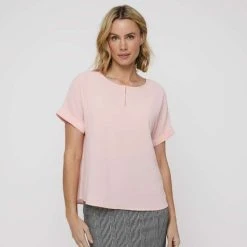 Khoko Smart Extended Sleeve Split Neck Top Petal Pink -Savannah Shop 641089 C 0662 62