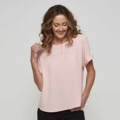 Khoko Smart Extended Sleeve Split Neck Top Petal Pink -Savannah Shop 641089 C 0662 62 5