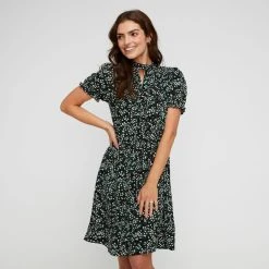 Khoko Smart Tie Neck Tunic Dress Firefly Black -Savannah Shop 641093 C 0001 00