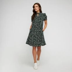 Khoko Smart Tie Neck Tunic Dress Firefly Black -Savannah Shop 641093 C 0001 00 3