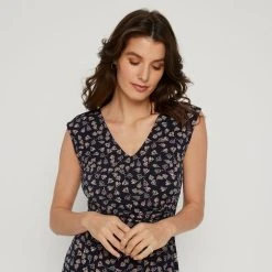 Savannah V Neck Jersey Fit And Flare Dress Black & Floral -Savannah Shop 641837 C 1005 66 4