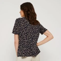 Savannah Vee Neck Jersey Top Black & Floral Small -Savannah Shop 641843 C 1005 66 2