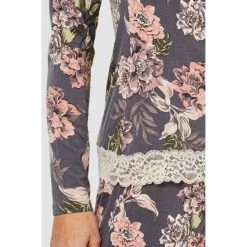 Jane Lamerton Winter Floral Lace Jersey Top Floral X Small