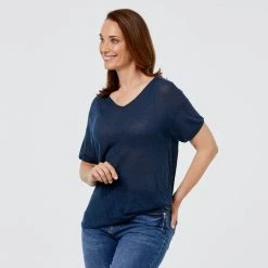 Khoko Denim Linen Blend Tee Denim -Savannah Shop BP623658026 denim den 2