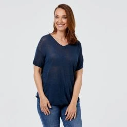 Khoko Denim Linen Blend Tee Denim -Savannah Shop BP623658026 denim den