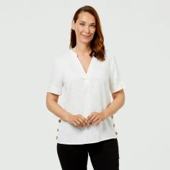 Savannah Button Side Top White 10 -Savannah Shop BP625726007 white wht