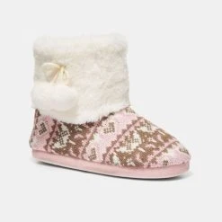 Sash & Rose Bloom Knit Boot Slipper With Pom Pom Multicoloured -Savannah Shop BP630877001 multi msc 2