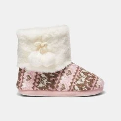 Sash & Rose Bloom Knit Boot Slipper With Pom Pom Multicoloured -Savannah Shop BP630877001 multi msc