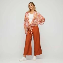 JB Jayson Brunsdon Tie Front Kimono Top Sunset -Savannah Shop BP634847001 sunset mor