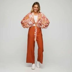 JB Jayson Brunsdon Tie Front Kimono Top Sunset