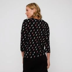Khoko Smart Pleat Basque Jersey Top Black & Print -Savannah Shop BP634864001 blk prn 2