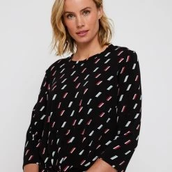Khoko Smart Pleat Basque Jersey Top Black & Print -Savannah Shop BP634864001 blk prn 3