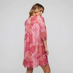 Leona Edmiston Ruby Balloon Sleeve Tunic Dress Pink & Orange -Savannah Shop BP634868001 pink orange pnk 2